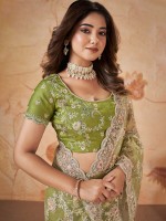 Light Green Premium Net Saree